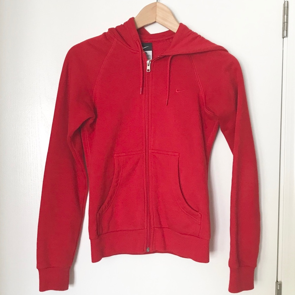 NIKE Red Hoodie Zip Up Sweatshirt